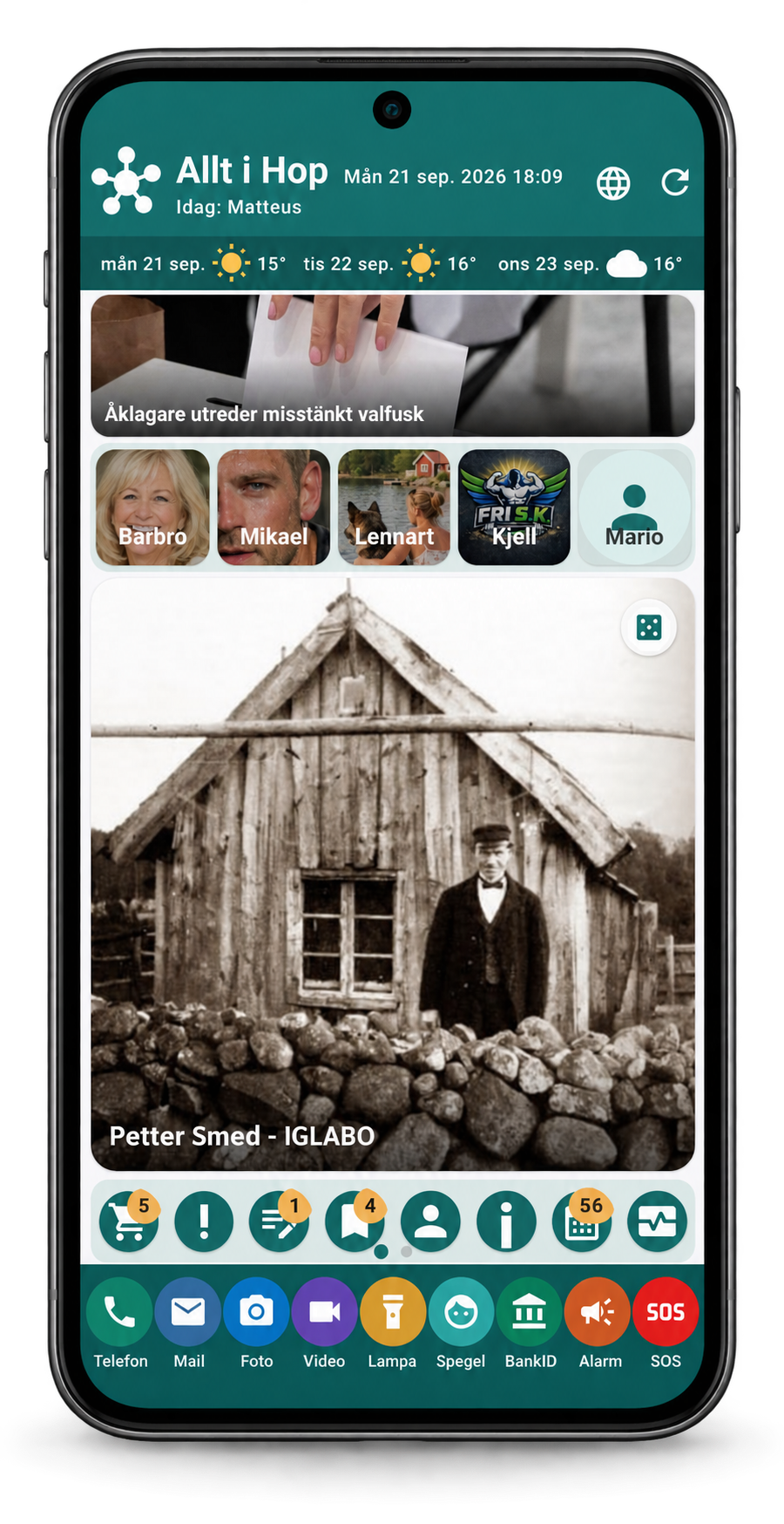 Allt i Hops startsida visad i en Android-telefon